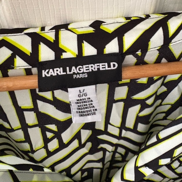 Karl Lagerfeld geo print button down top size large green black - Picture 4 of 10